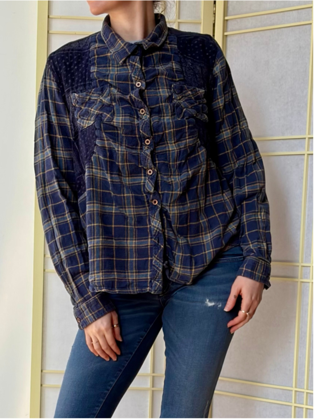 Natural Reflections Vintage Plaid and Paisley Button Down Long Sleeve Shirt